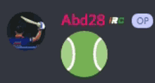 a picture of a man holding a bat next to a tennis ball with the name abd28 on it