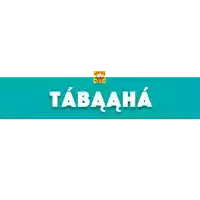 a blue sign with the word tabaaha in white letters