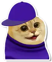 a sticker of a cat wearing a blue hat