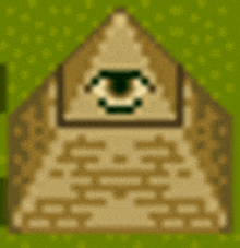 a pixel art drawing of a pyramid with a face on top of it .