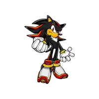 shadow the hedgehog from the video game sonic the hedgehog stands with his fist in the air