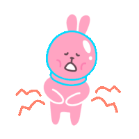 a cartoon of a pink rabbit with a blue bubble around its head