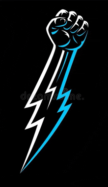 a fist with a lightning bolt behind it on a black background .