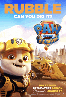 a poster for a paw patrol movie called rubble