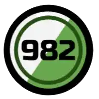 a green and white circle with the number 982 inside of it