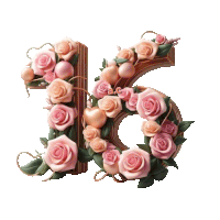 the number 16 is decorated with pink roses and hearts