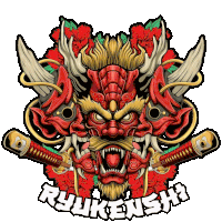 a drawing of a samurai mask with the word ryukensh on it