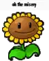 a cartoon sunflower with a smiley face and a green leaf .