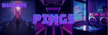 the word pings is on a purple sign