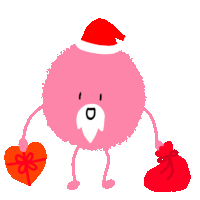 a pink cartoon character is wearing a santa hat