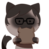 a cat wearing glasses holds a piece of bread in its mouth