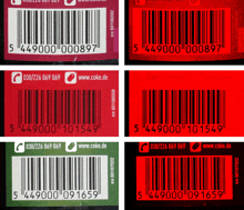 several different colored barcodes with the numbers 5 449000 101549