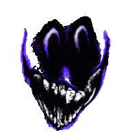 a drawing of a purple and black monster with a white background