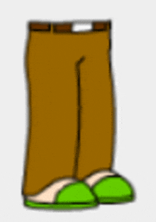 a pair of brown pants and green slippers