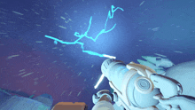 a person is holding a gun with a blue lightning bolt coming out of it