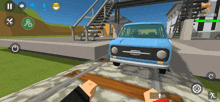 a blue car is parked in a video game