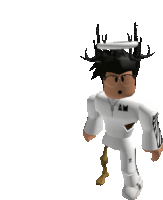 a roblox character with antlers and a white halo on his head