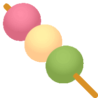 a cartoon drawing of three balls on a stick one of which is green