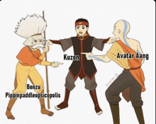 avatar aang is pointing at kuzon and bonzu is pointing at him