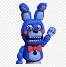 bonnie the bunny from five nights at freddy 's is wearing a bow tie and waving his hand .