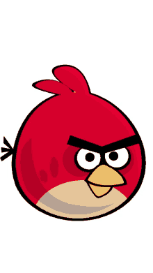 a red angry bird with a yellow beak and a black eye