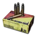 a box of .22 ammunition is sitting on a table .