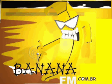 a cartoon of a banana with sunglasses and the words banana fm.com.br