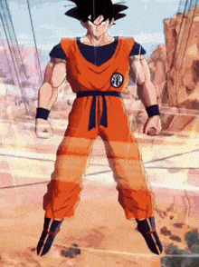 a cartoon character named goku is standing in the air