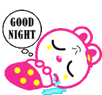 a cartoon of a teddy bear with a thought bubble that says good night