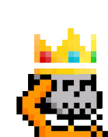 a pixel art drawing of a skull with a crown on its head .