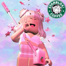 a starbucks logo with a girl holding a milk carton