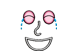 a cartoon face with pink eyes and blue tears