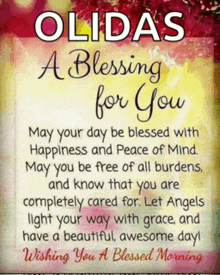 a card that says olidas a blessing for you on it