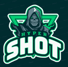 a logo for hyper shot shows a grim reaper in a hood