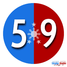 a red and blue circle with the number 5 and 9 on it