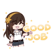 a cartoon girl giving a thumbs up with the words good job above her