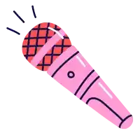 a cartoon illustration of a pink microphone with a red grid pattern