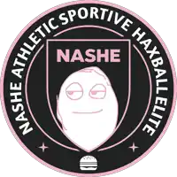 a logo for nashe athletic sportive haxball elite with a cartoon face