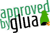 a logo for approved by glua with a green penguin