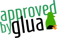 a logo for approved by glua with a green penguin