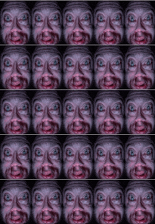 a row of purple faces with different expressions