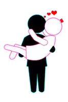 a silhouette of a man carrying a woman with hearts above them