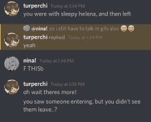 a screenshot of a conversation between turperci and nina