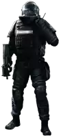 a man in a military uniform holding a gun and a walkie talkie