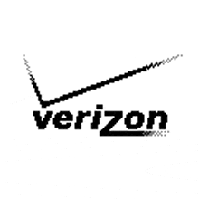 the verizon logo is black and white and looks like a drawing .