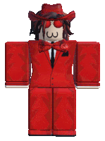 a roblox character wearing a red suit and a cowboy hat