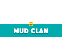 a blue and white sign that says mud clan