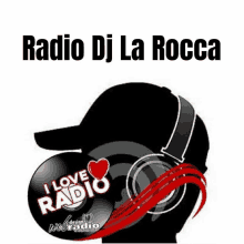 a silhouette of a person wearing headphones and a hat that says radio dj la rocca