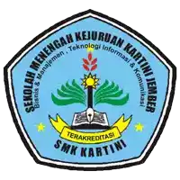 a logo for sekolah menengah kejuruan kartini jember with a book and a sun