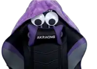 a black and purple akracing gaming chair with purple eyes